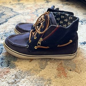 Sperry High Top Navy Lace Up and Zipper Shoe - Womens Size 9